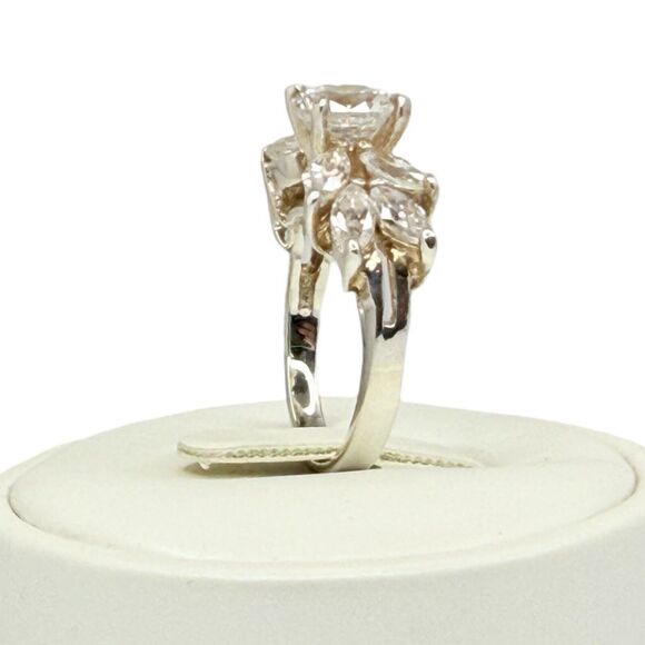Lindeberg 925 Sterling Silver Zirconia Ring Sz 7 Marquise Round Cut Engagement - Picture 5 of 16